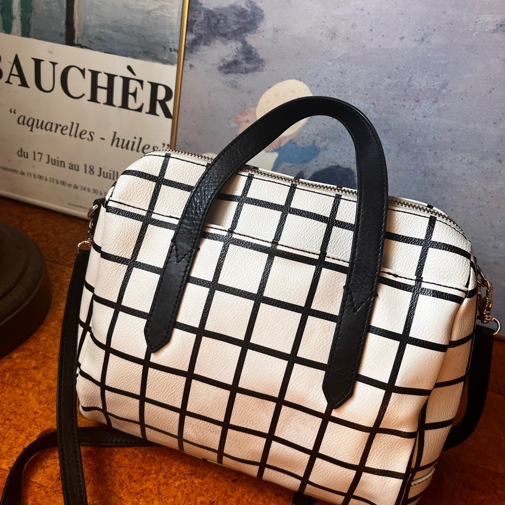 Fossil Black & White Grid-Pattern Crossbody - image 2